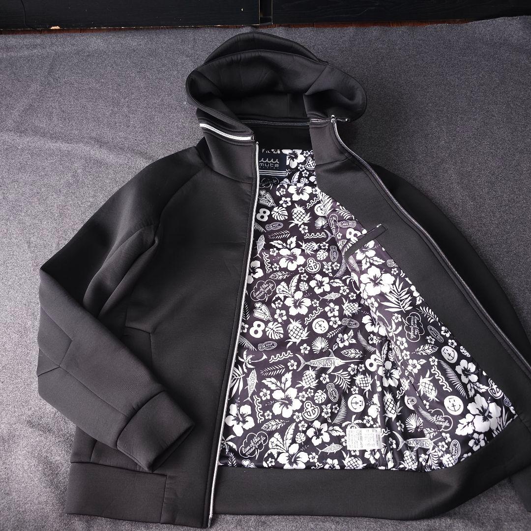 ムータマリンゴルフ 2WAY ダンボールニットパーカー L ブラック ビッグロゴ