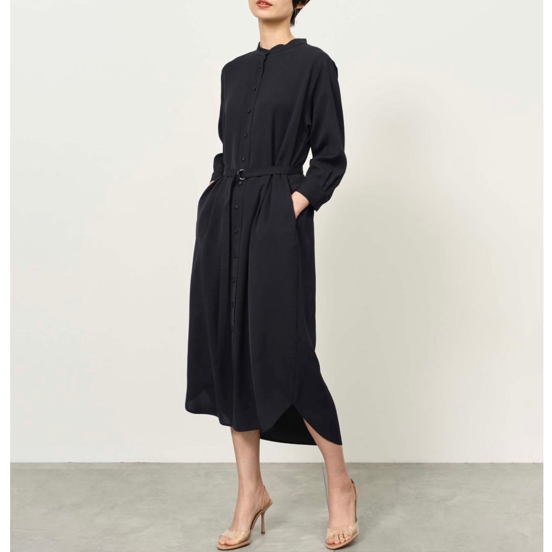 美品 ソージュ 洗える バンドカラーシャツワンピース TALL ロングワンピース