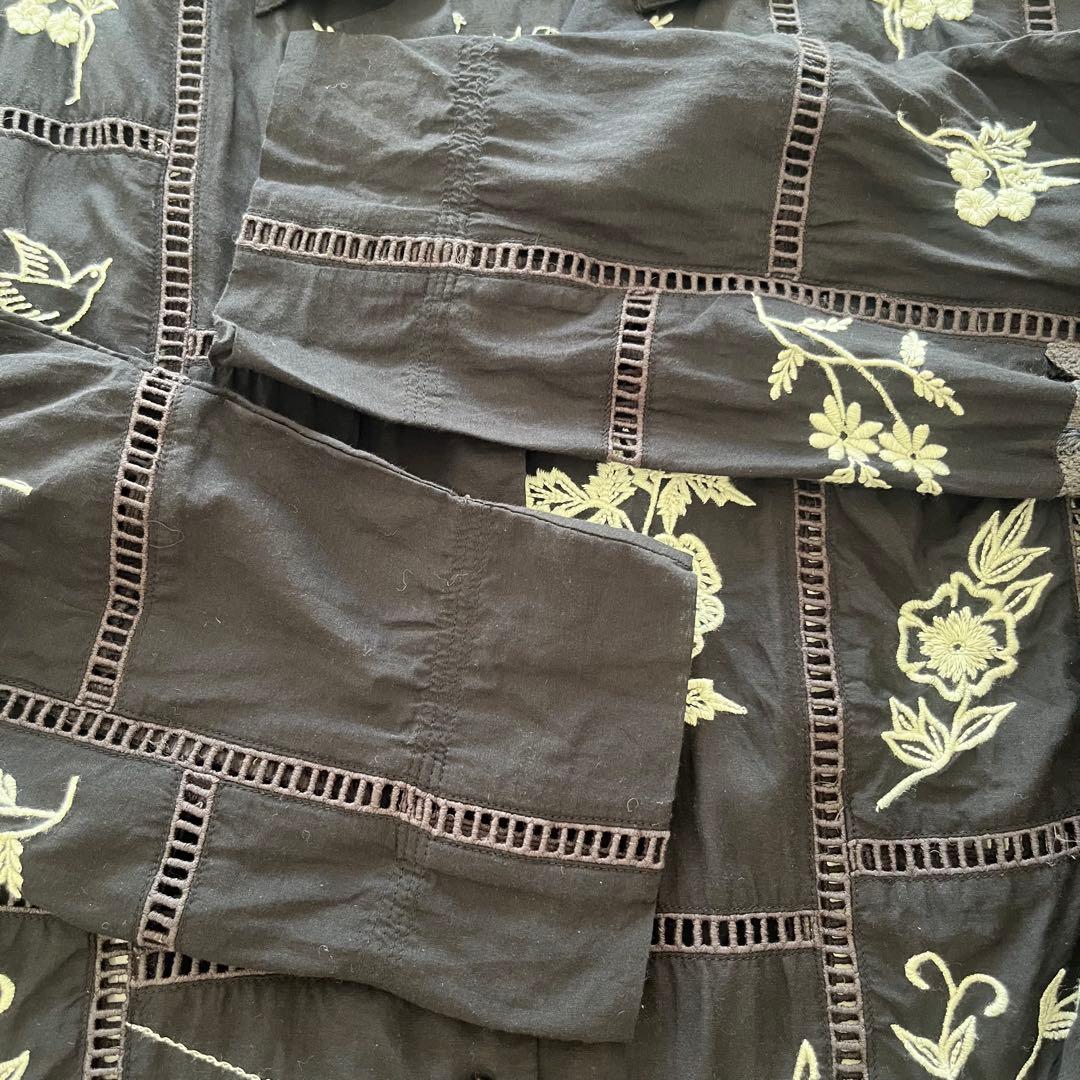 TODAYFUL エンブロイダリーパッチワークシャツ　ブラック　刺繍長袖ブラウス