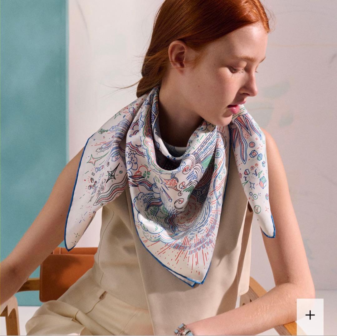 新品未使用　エルメス　カレ 90 《プリーズ・ホールド・ザ・ライン》　ブルー