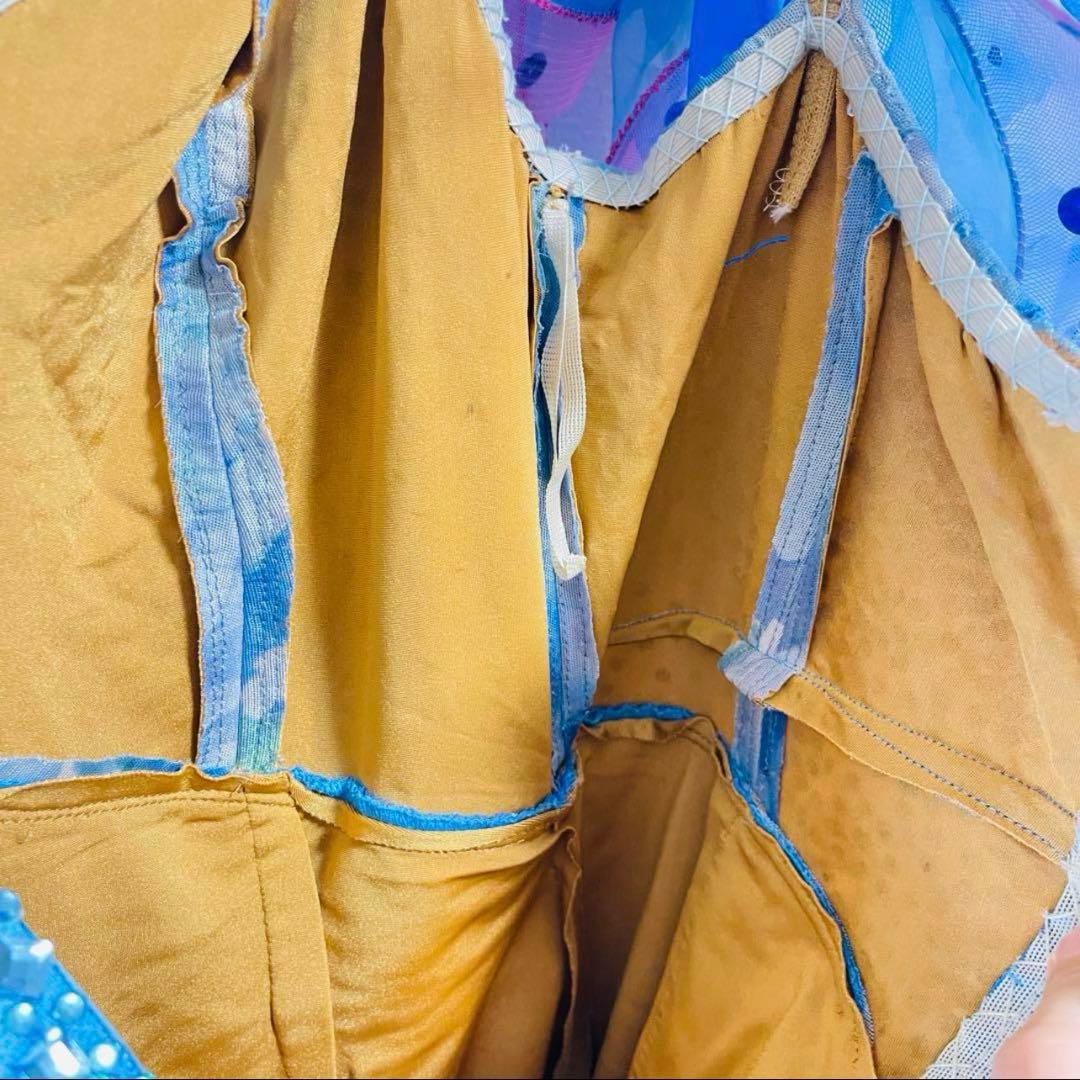 Ｌサイズ　社交ダンス　カオリ　ドレス　発表会　披露　ストーン　ブルー　衣装袋