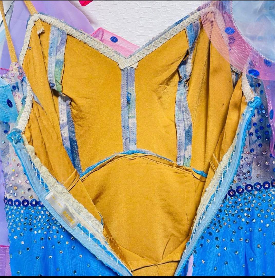 Ｌサイズ　社交ダンス　カオリ　ドレス　発表会　披露　ストーン　ブルー　衣装袋