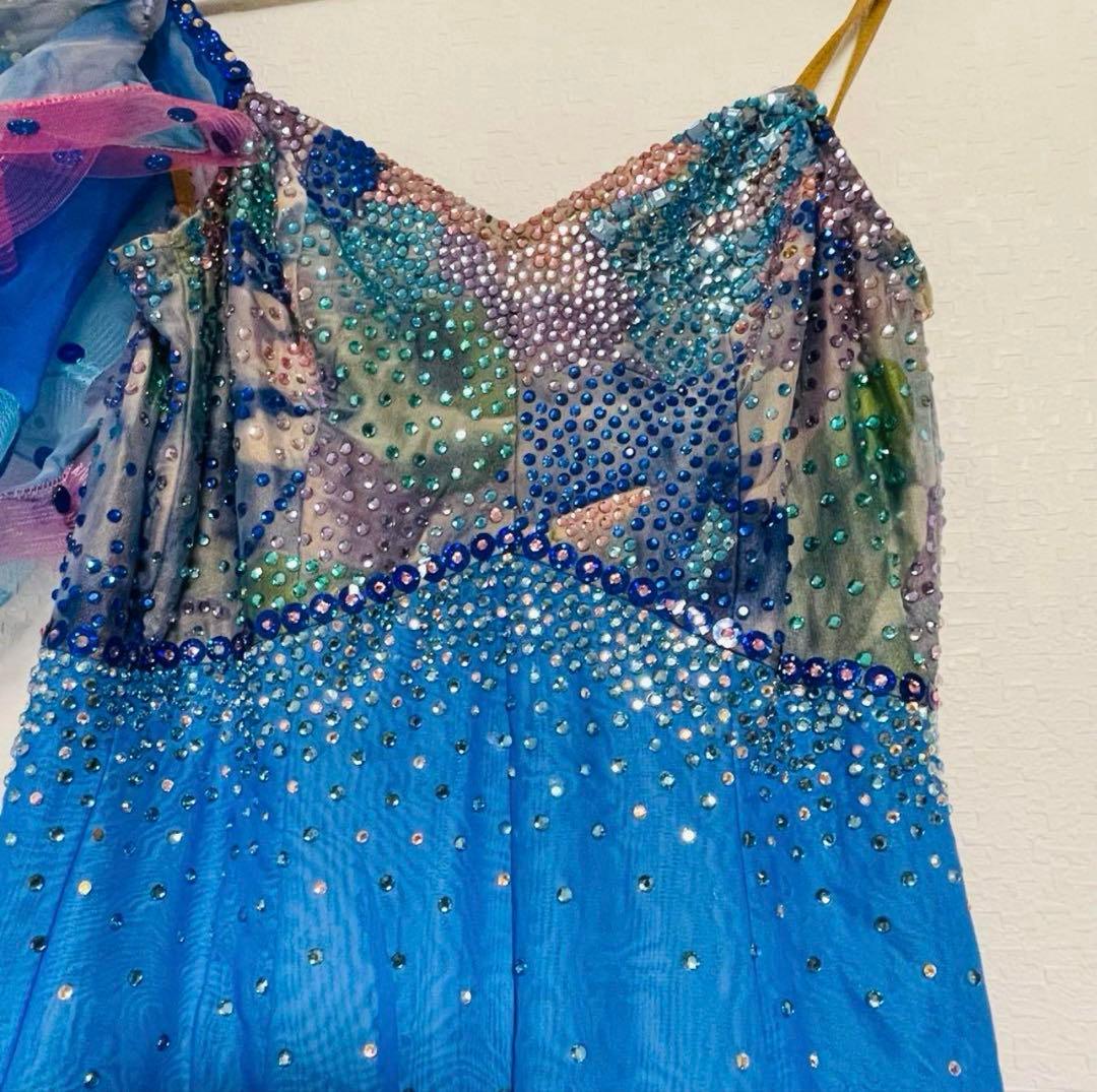 Ｌサイズ　社交ダンス　カオリ　ドレス　発表会　披露　ストーン　ブルー　衣装袋