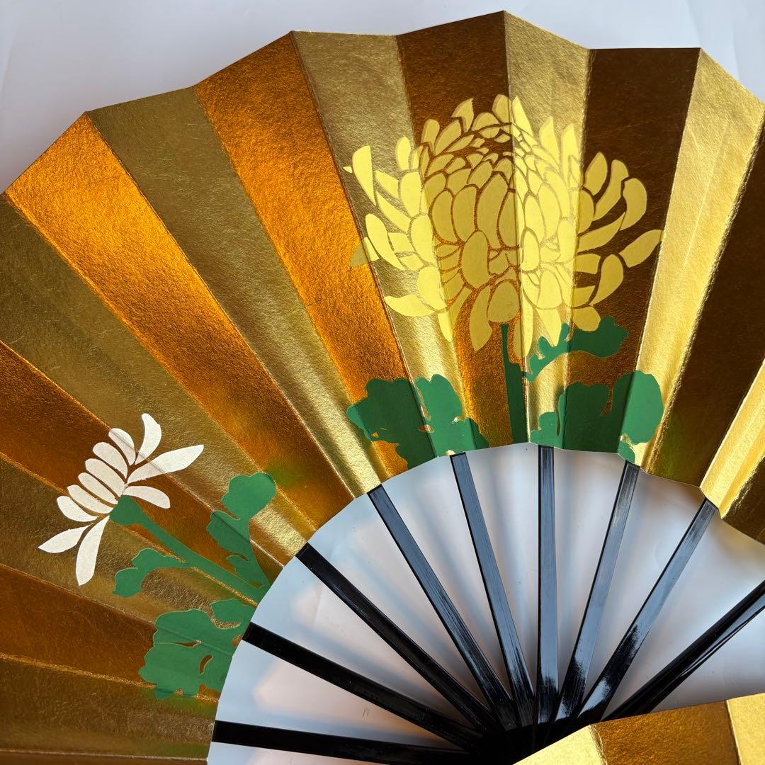 (976)舞扇　菊柄　2本セット　金色　リバーシブル