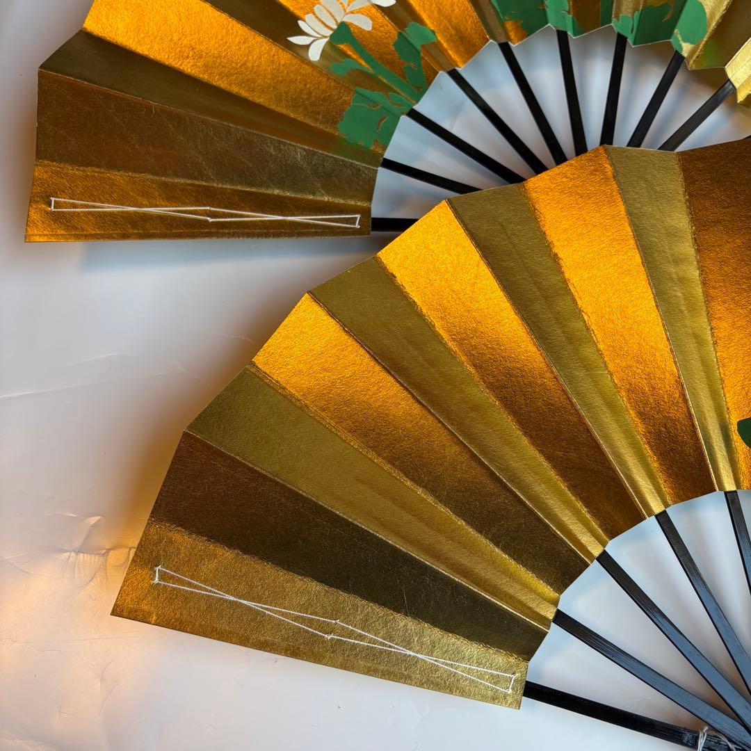 (976)舞扇　菊柄　2本セット　金色　リバーシブル