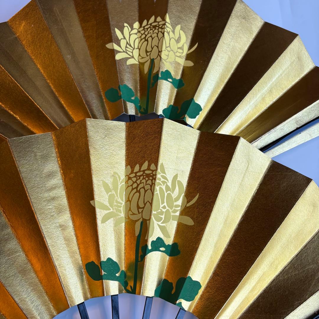 (976)舞扇　菊柄　2本セット　金色　リバーシブル