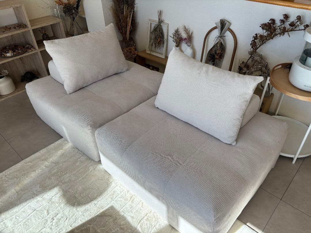 アイボリー ポケットコイルソファ 幅180cm