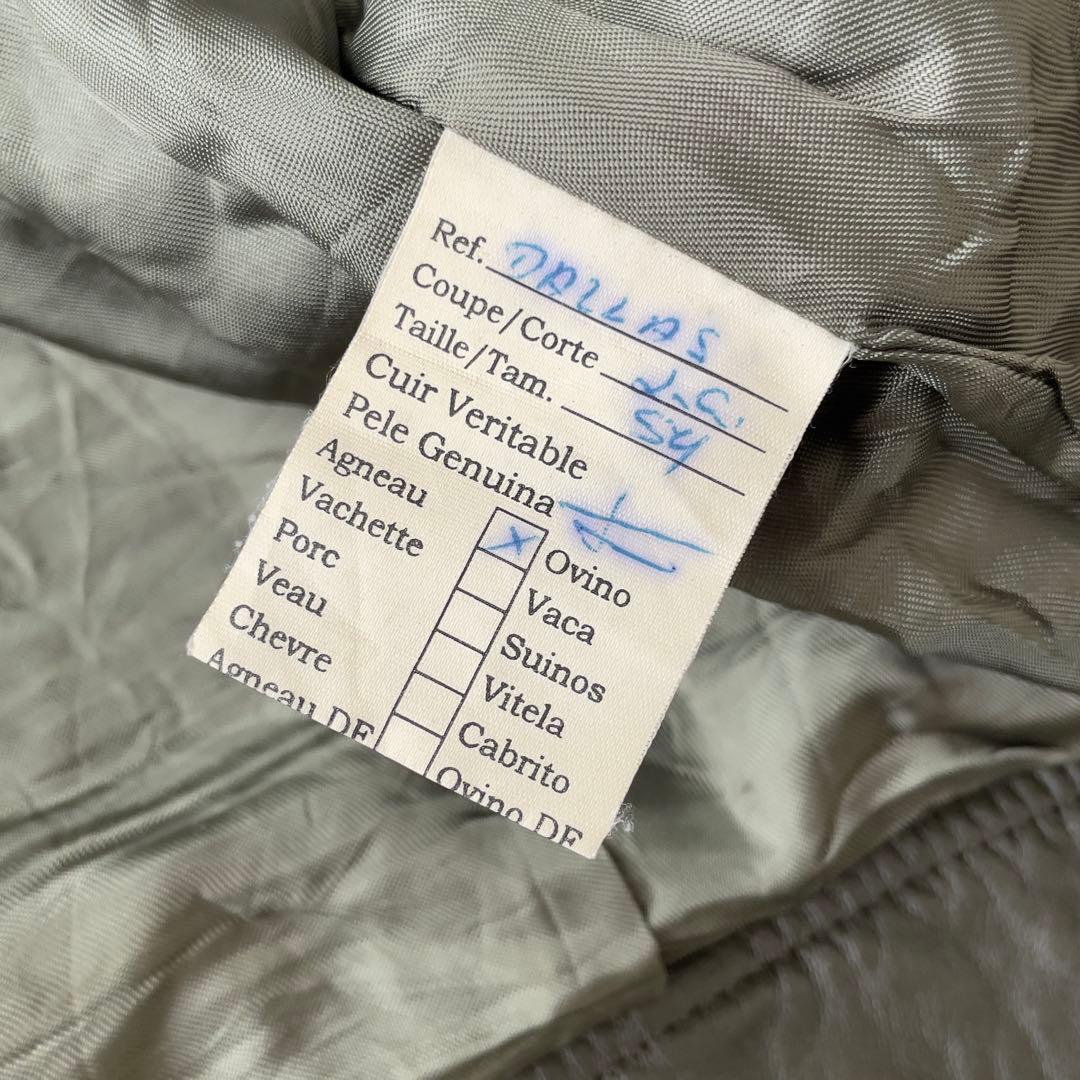 90s EURO 古着 本革 レザージャケット 深緑 カーキ系 54