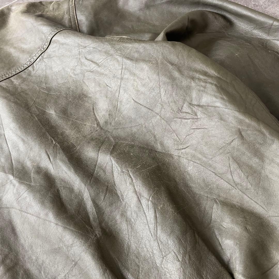 90s EURO 古着 本革 レザージャケット 深緑 カーキ系 54