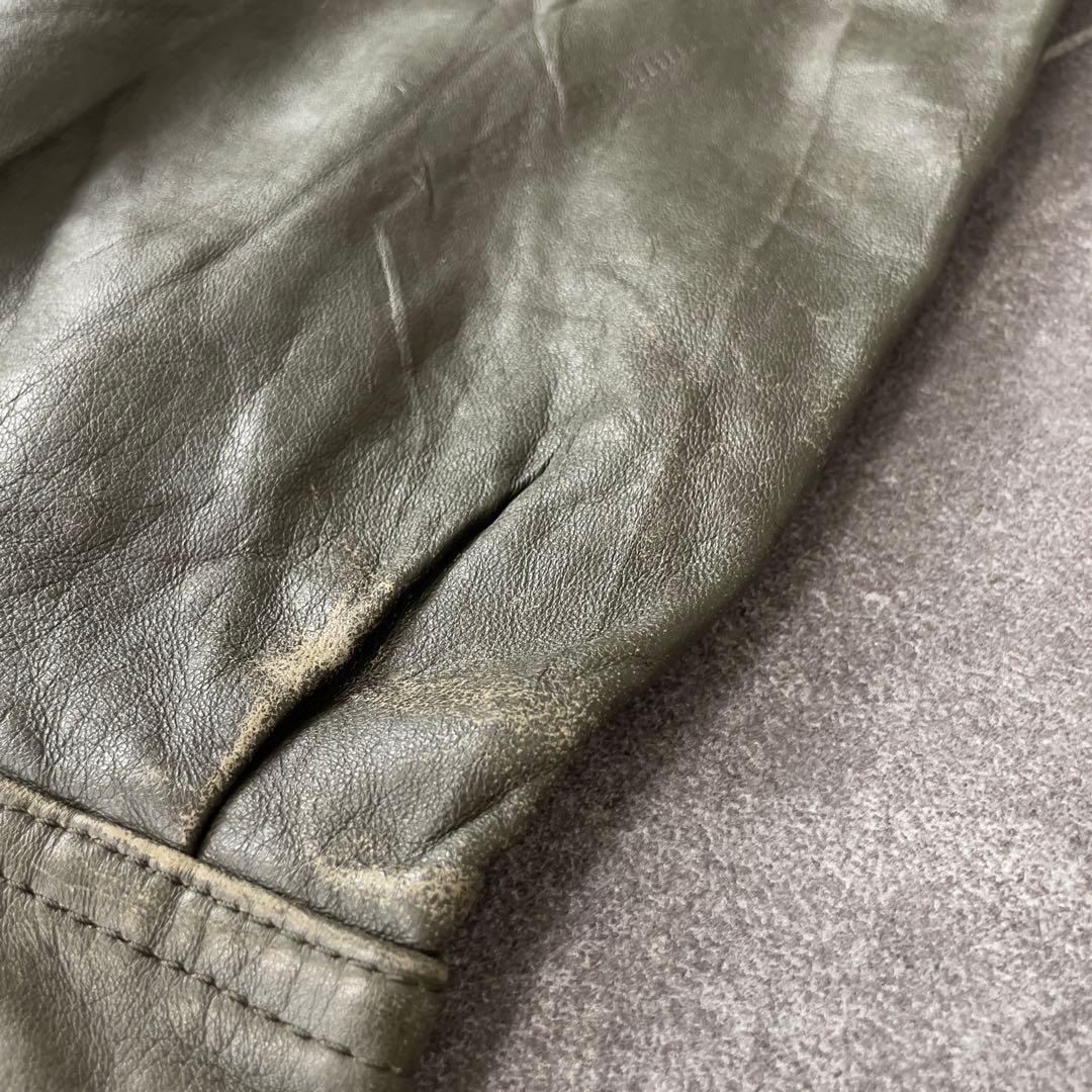 90s EURO 古着 本革 レザージャケット 深緑 カーキ系 54