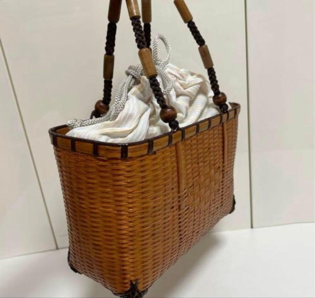 かごバック　かごバッグ　浴衣のとき　ゆかた　麻生地の袋付き　京都　衿秀