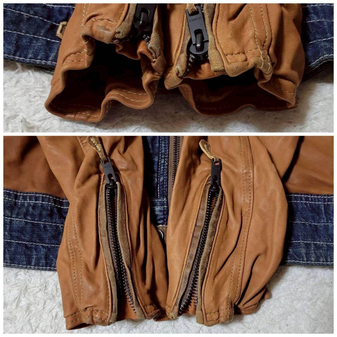 バ*ン様 希少Lサイズ✨　AVIREX　レザー　デニム切替　フライトジャケット