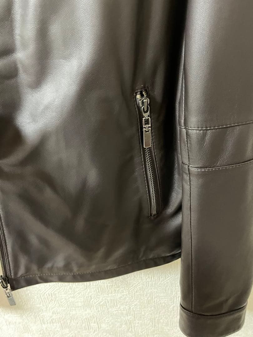 ★イタリア製羊革✨★ダークブラウン★ライダースジャケット★革ジャン★