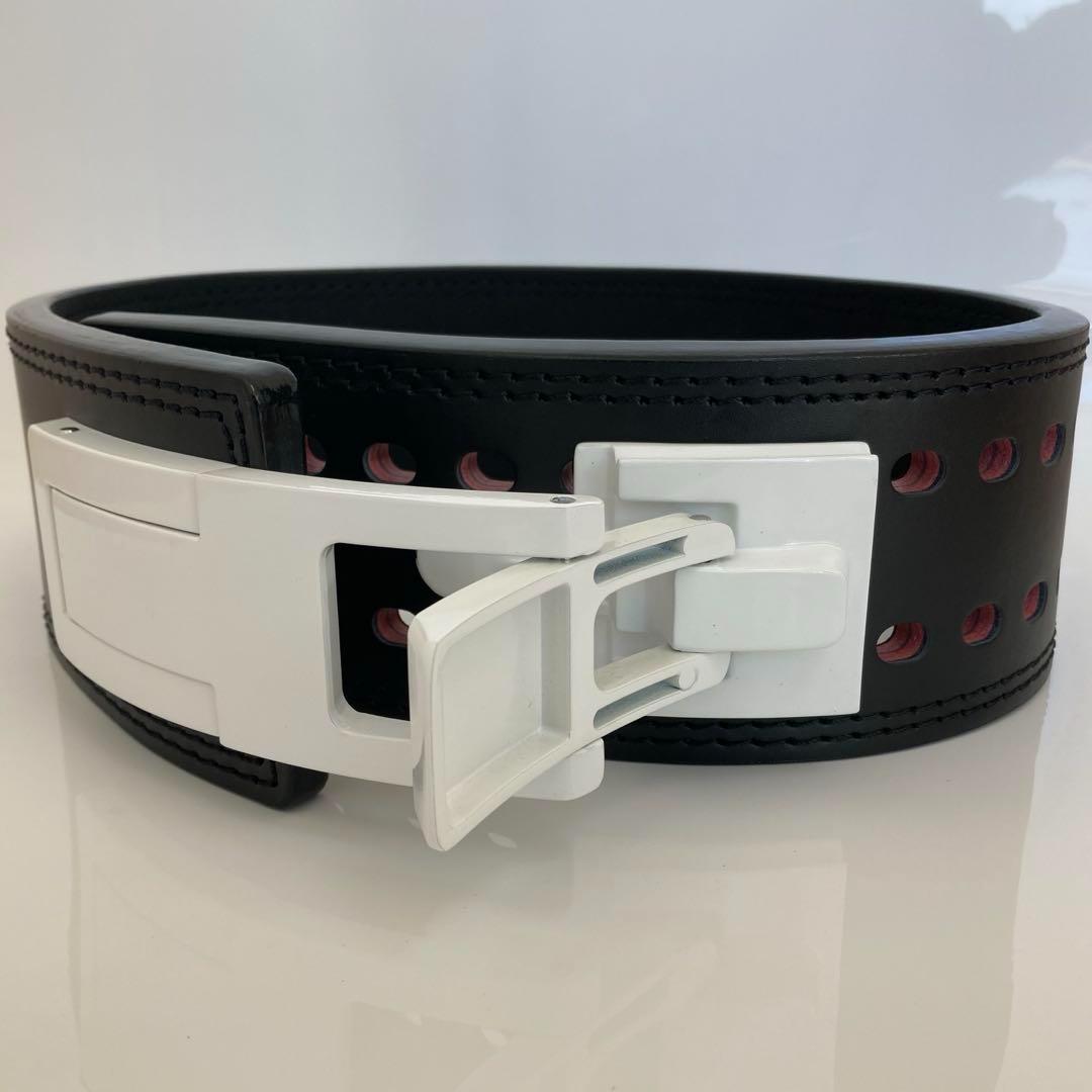 パワーベルト レバーアクション Lサイズ 本革 オールブラック×ホワイト 可変式