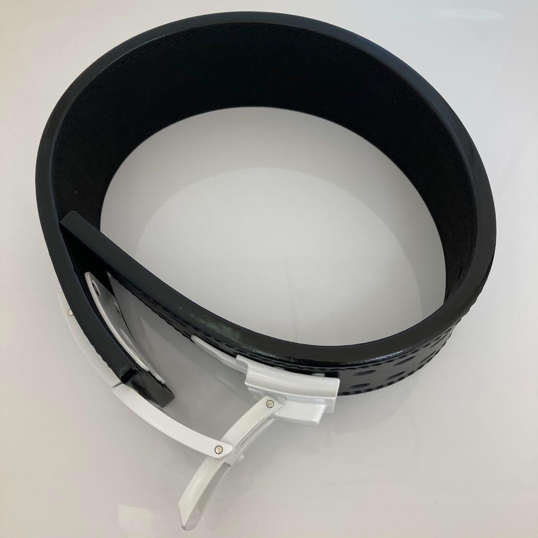 パワーベルト レバーアクション Lサイズ 本革 オールブラック×ホワイト 可変式