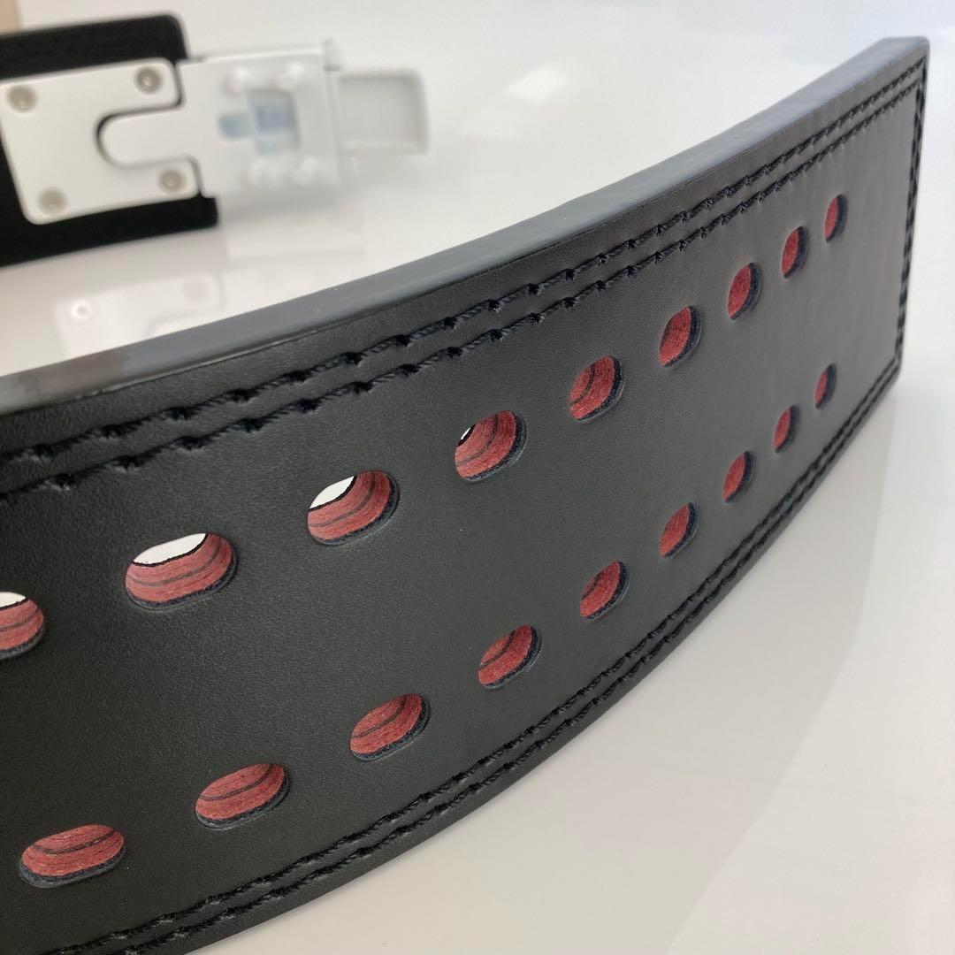 パワーベルト レバーアクション Lサイズ 本革 オールブラック×ホワイト 可変式