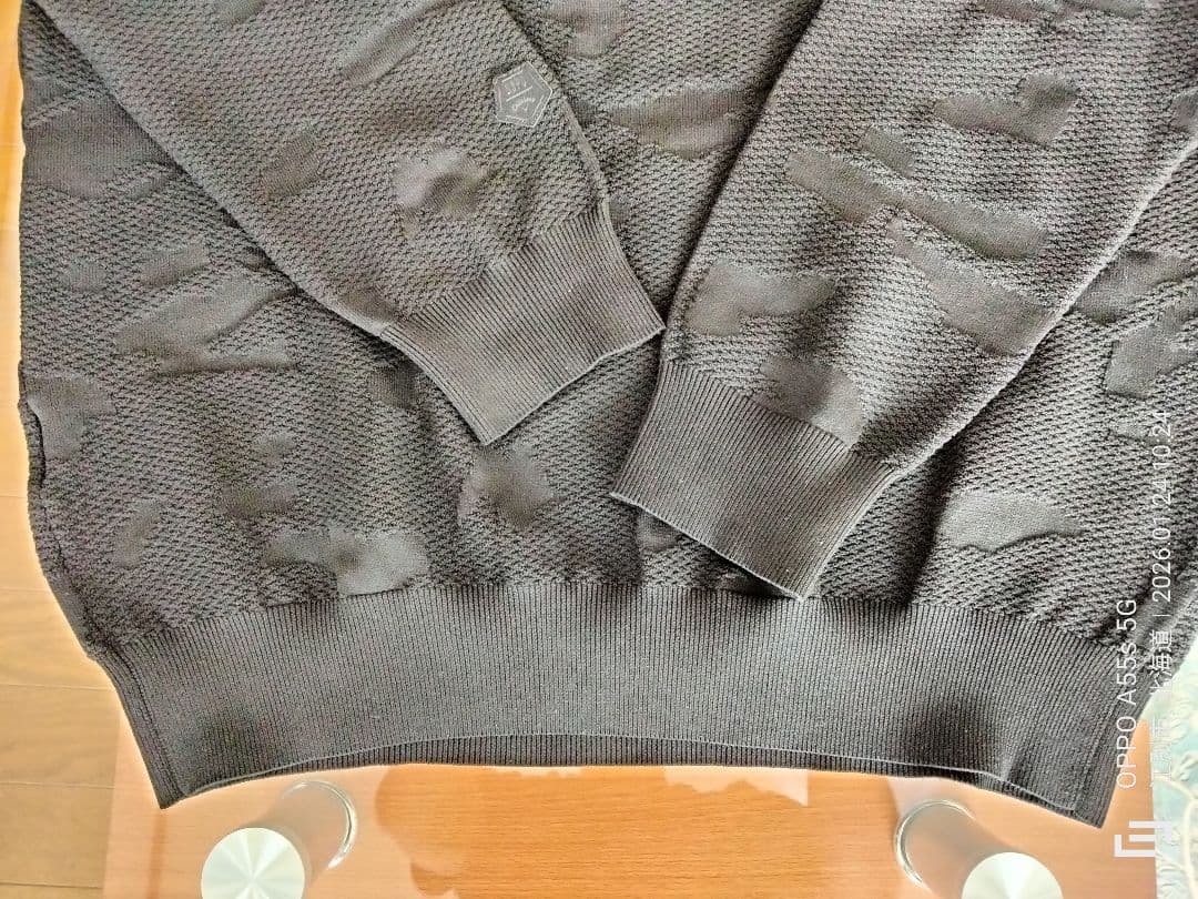 【美品】キャロウェイ メンズカモフラ柄ブラックカラーニットセーター（Lサイズ）