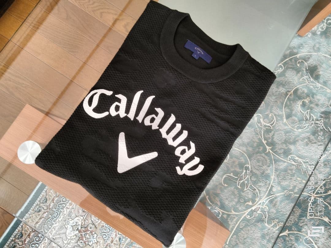 【美品】キャロウェイ メンズカモフラ柄ブラックカラーニットセーター（Lサイズ）