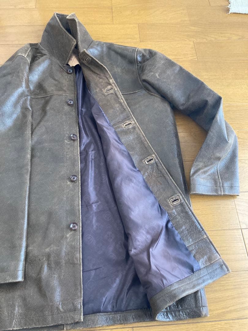 ダークブラウン レザーコート