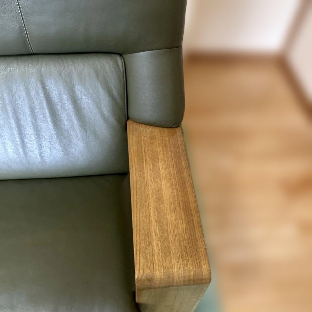 オリーブグリーン レザー 2人掛けソファ