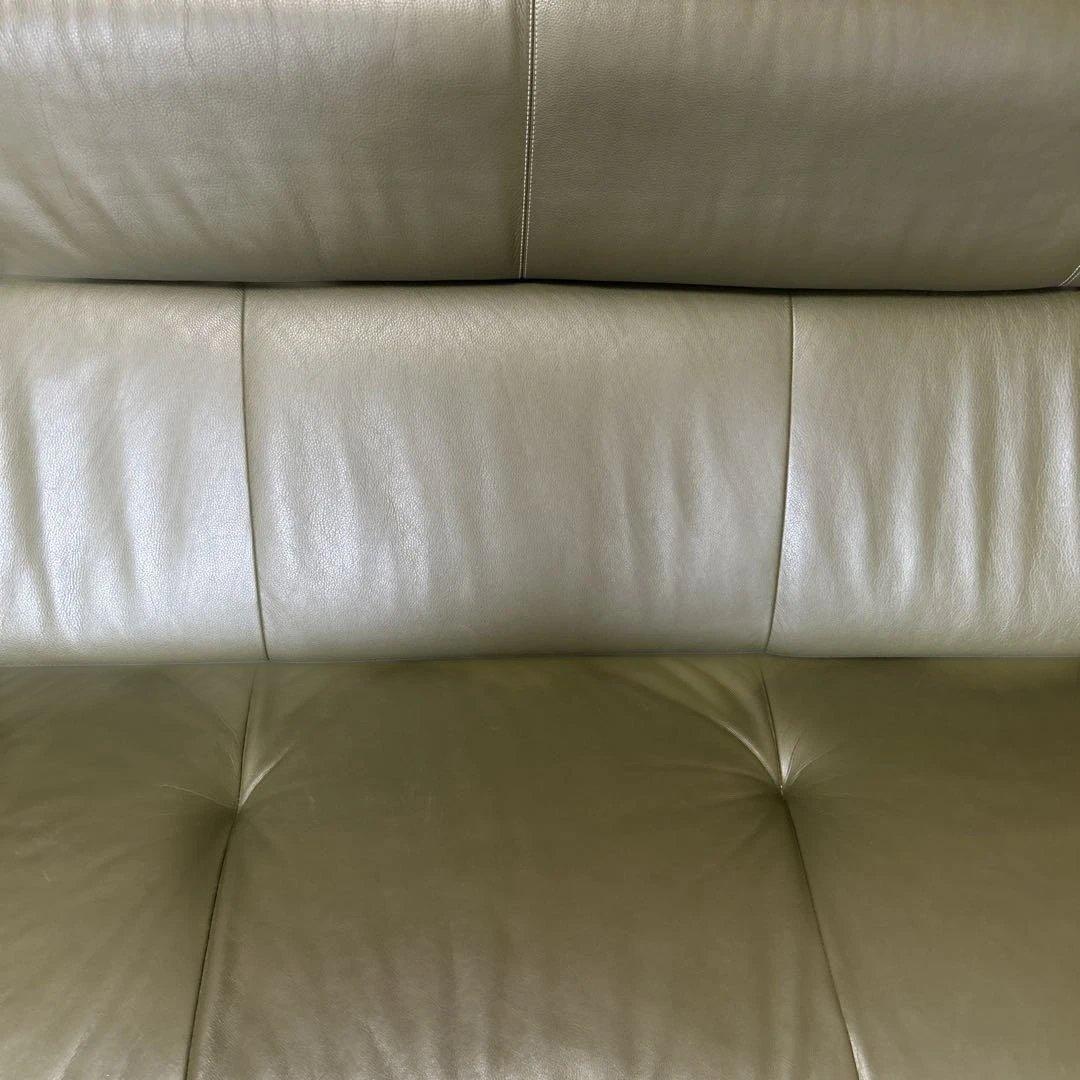 オリーブグリーン レザー 2人掛けソファ