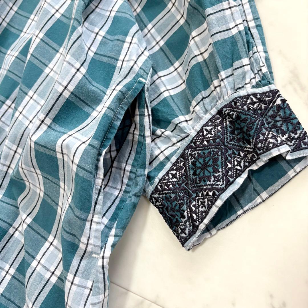 美品✨ヌキテパ　別注 チェック 刺繍 シャツワンピース　比翼　グリーン　完売品