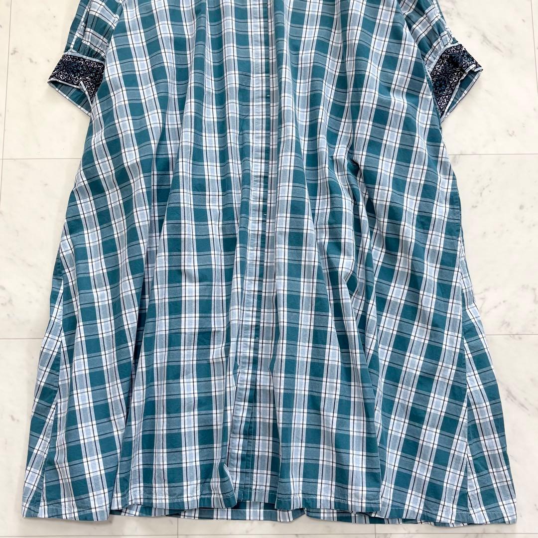 美品✨ヌキテパ　別注 チェック 刺繍 シャツワンピース　比翼　グリーン　完売品