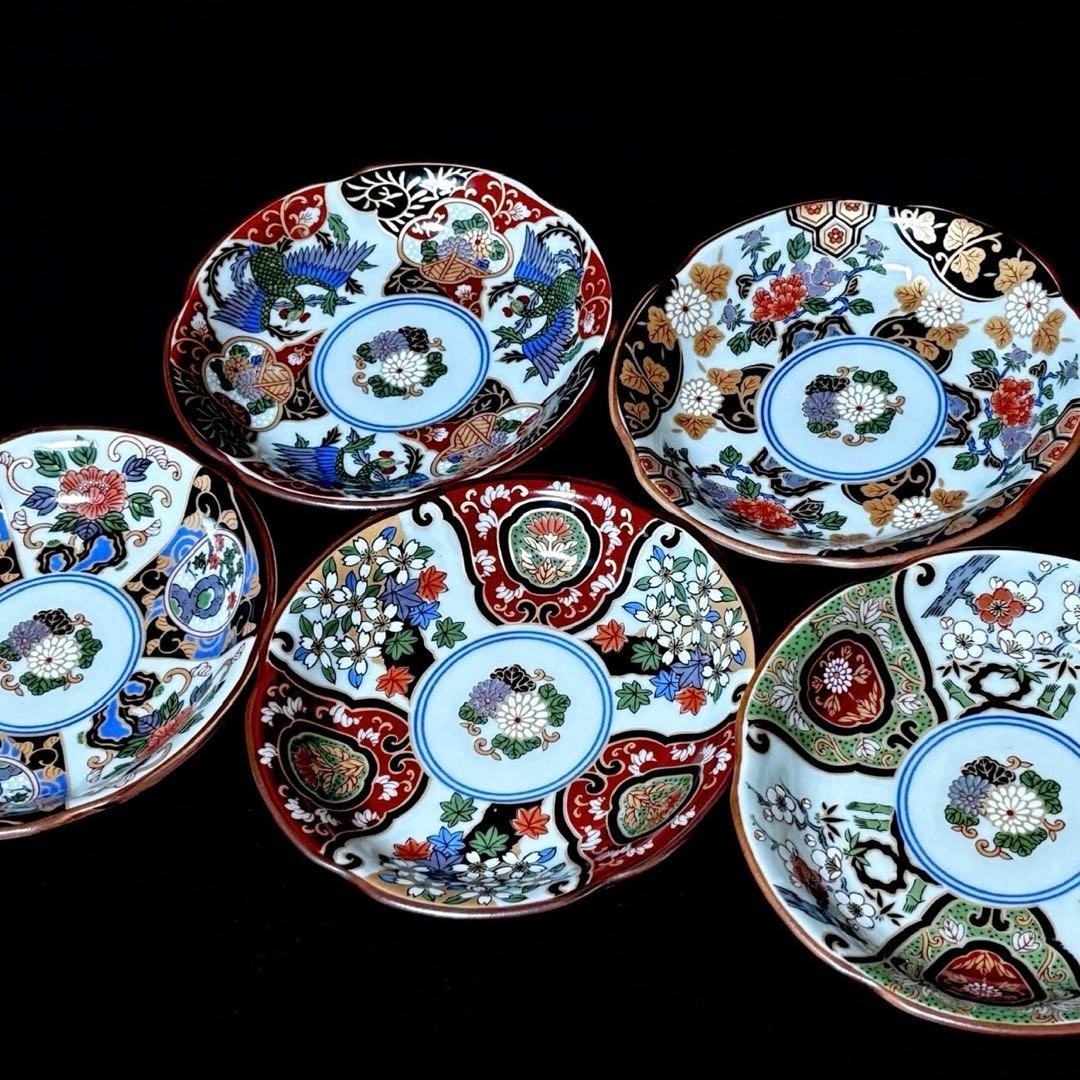 ＊【未使用】有田焼 清秀 古伊万里 絵変り 銘々皿 5枚 小皿 取り皿 豪華絢爛