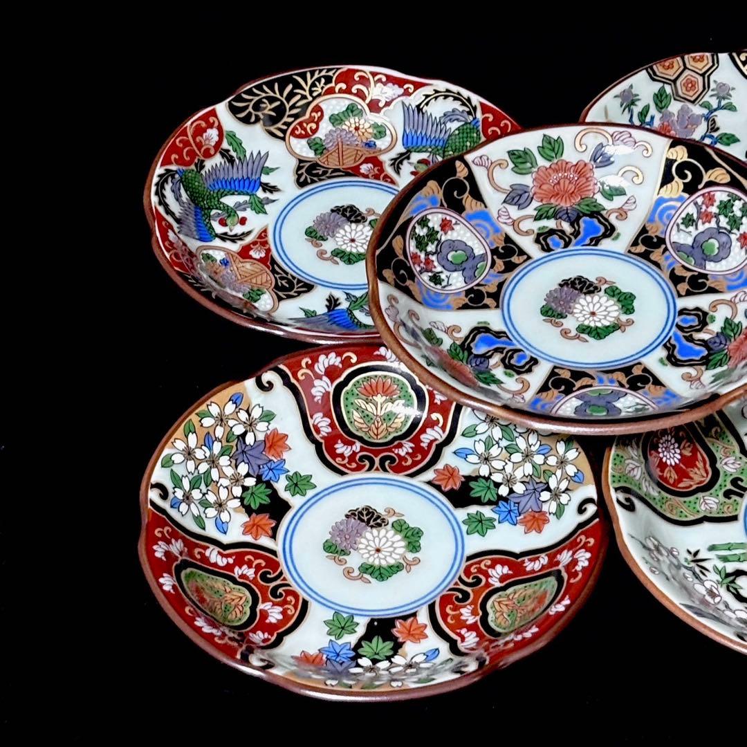 ＊【未使用】有田焼 清秀 古伊万里 絵変り 銘々皿 5枚 小皿 取り皿 豪華絢爛