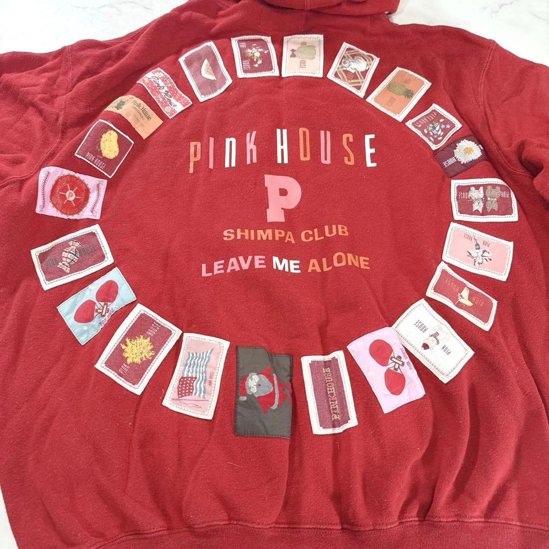 ピンクハウス パーカー フルジップ ワッペン ビッグロゴ レッド L レトロ 赤