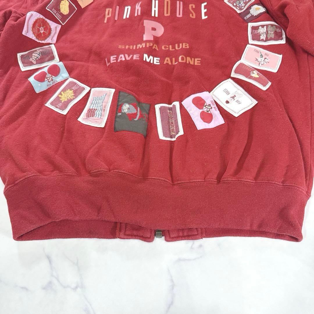 ピンクハウス パーカー フルジップ ワッペン ビッグロゴ レッド L レトロ 赤