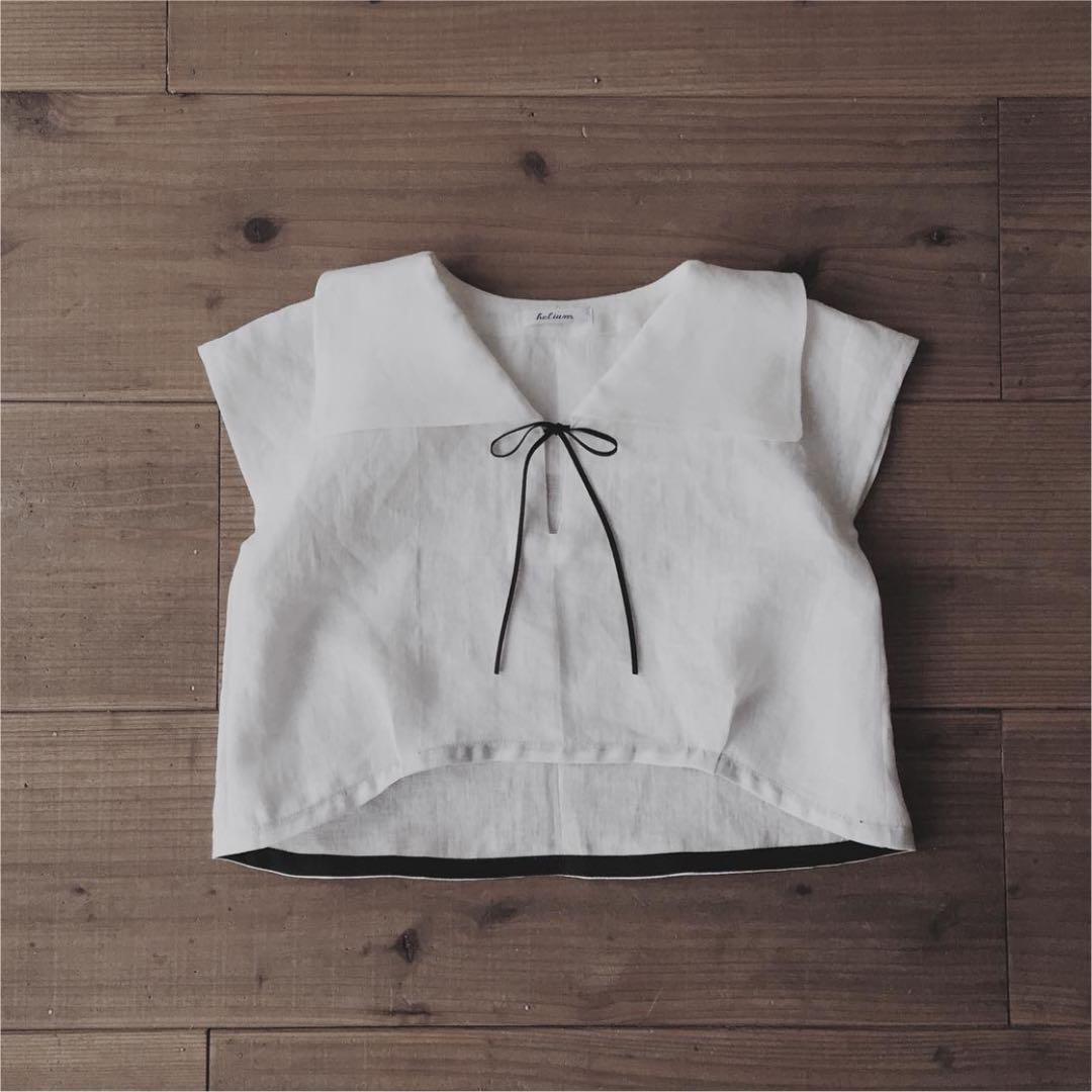 helium 新品 lily セーラー襟の半袖リネンブラウス