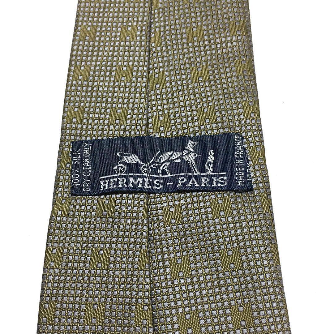 未使用級 H織りタイ ファソネH H柄 エルメス HERMES ネクタイ カーキ