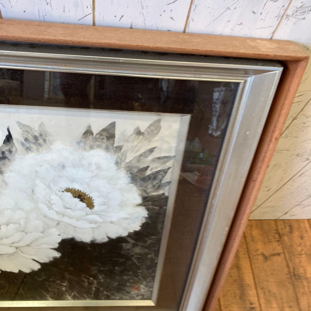 レトロ 能島康明 油彩画 風景画 牡丹 花 フラワー 絵画 額縁 美術 芸術