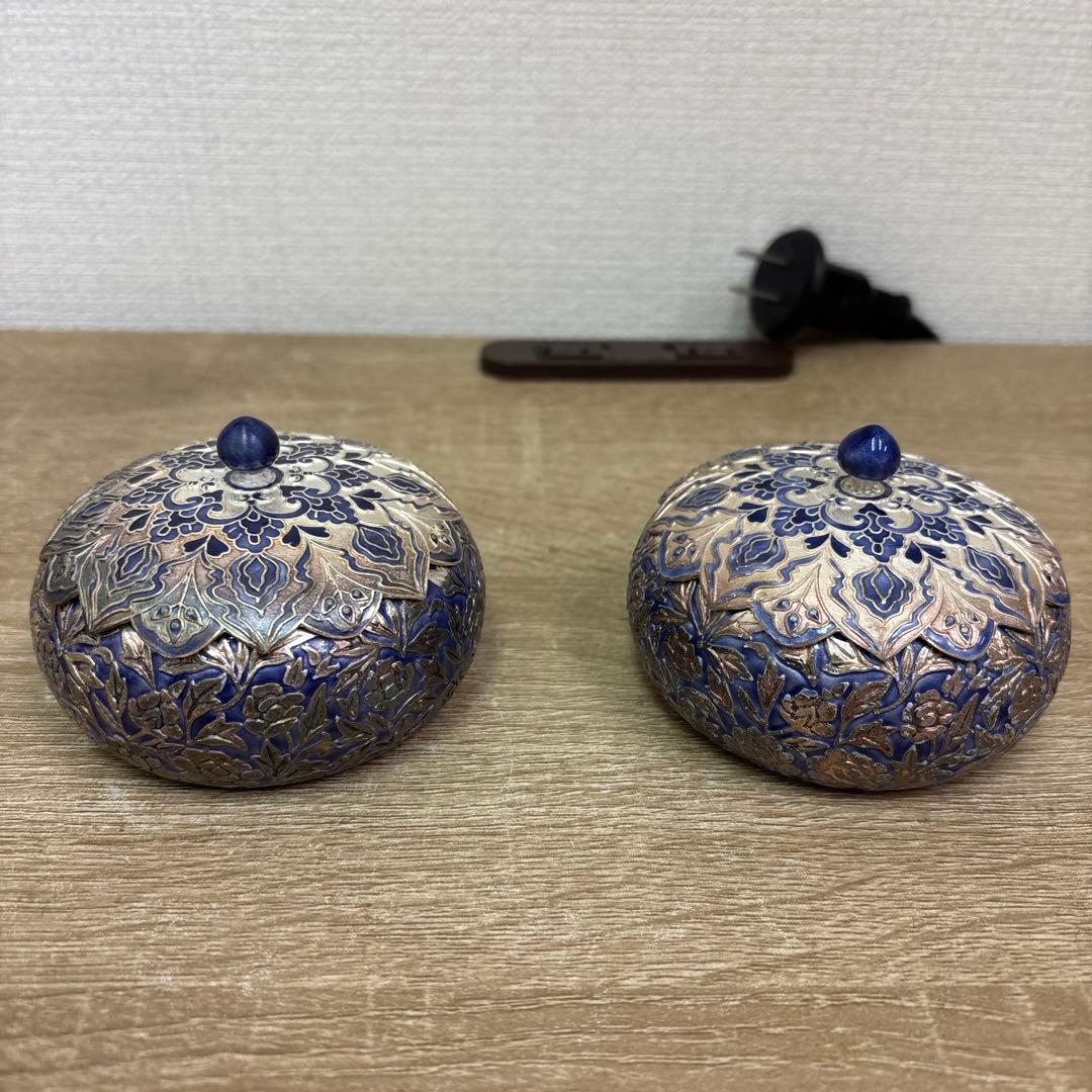 韓国製 七宝 純銀 小物入れ シュガーポットやボンボニエール