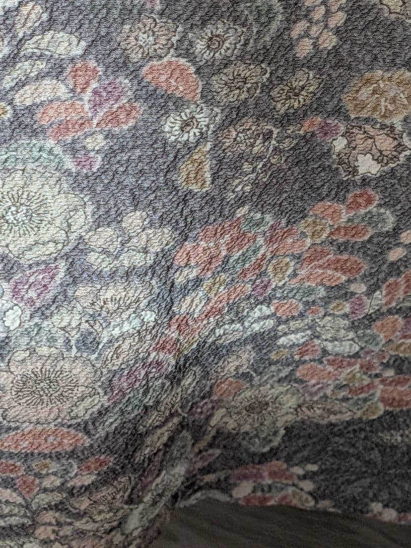 A284着物リメイク辻が花柄Aラインワンピース★リボン・ブローチ