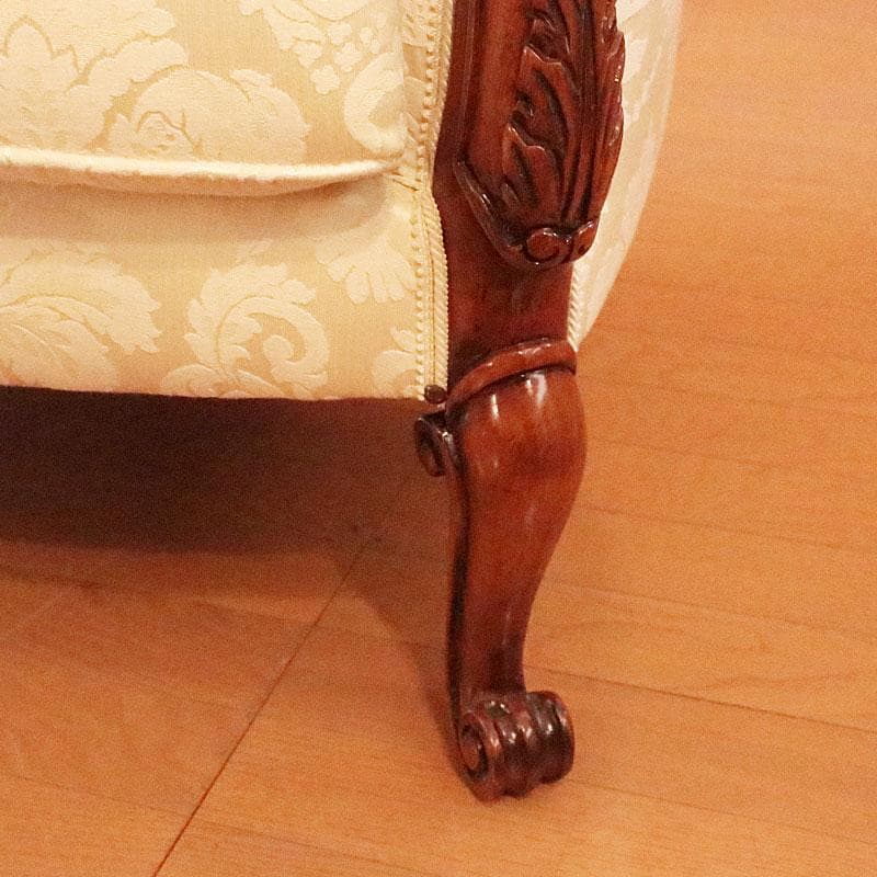 ヴィンテージ風 ラブソファ 2人掛け ダマスク クッション付 107-497