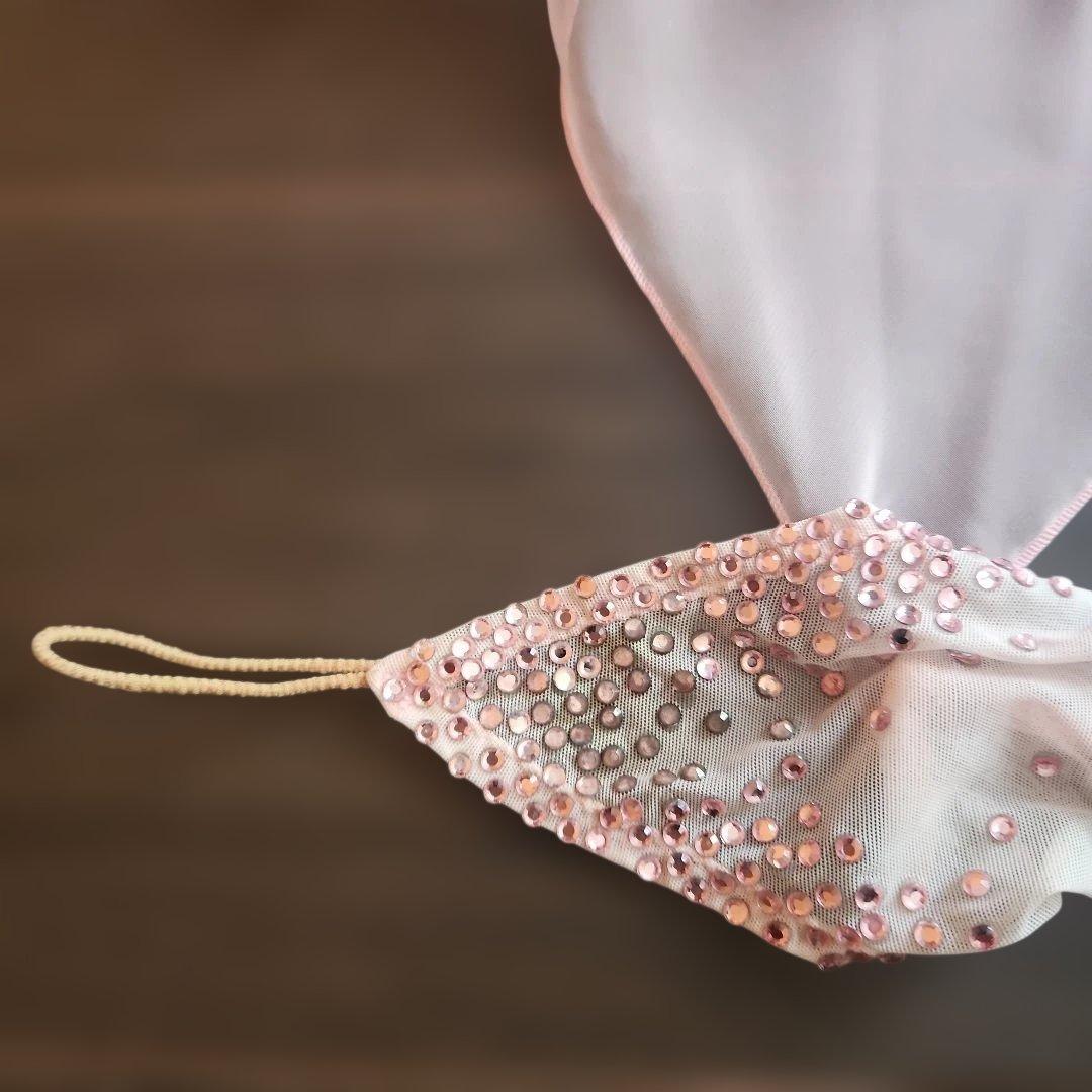 ラインストーン　チョーカー、イアリング付き　社交ダンス　シフォンドレス　ピンク