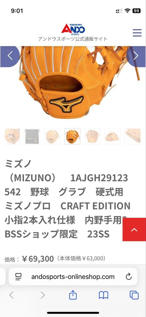 美品ミズノプロ　BSSショップ限定　内野手用 Prexy Kip Leather