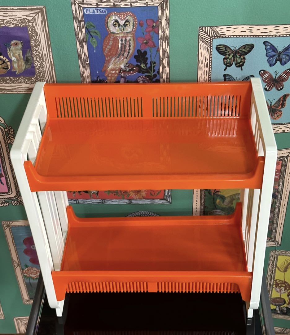 昭和レトロ　2段バスケット　キッチンラック　プラスチックケース　レトロポップ