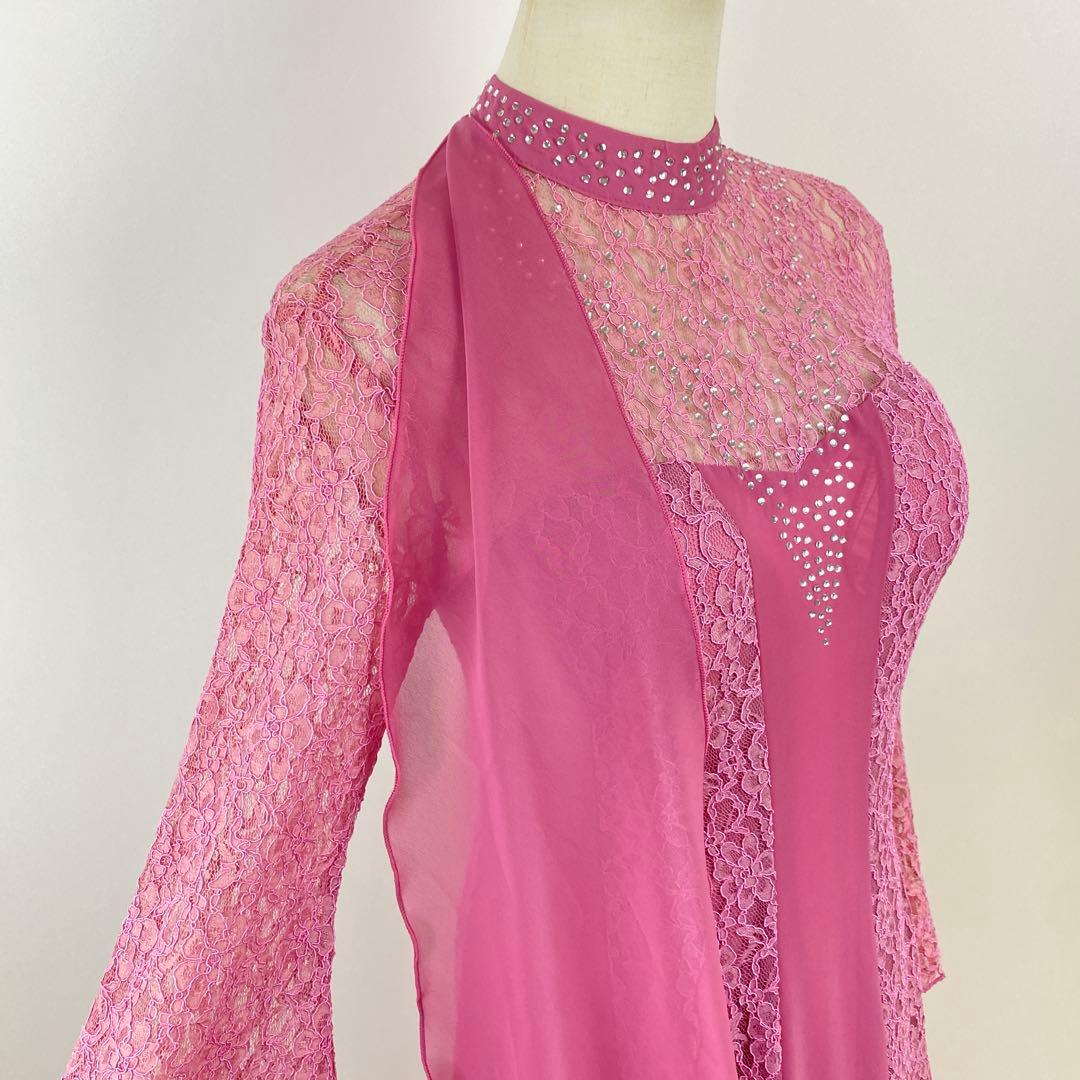 訳あり美品 社交ダンス ドレス ロングワンピース 派手 レース