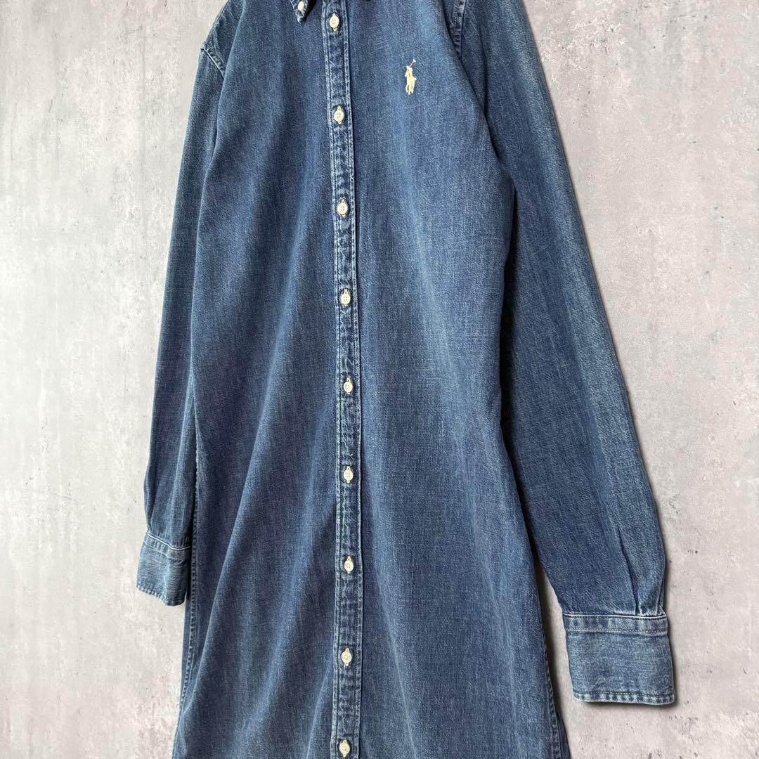 ラルフローレン デニムシャツワンピース ホースロゴ刺繍 インディゴ 美品 SP
