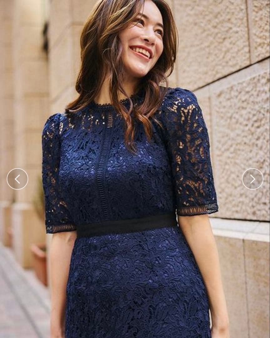 美品・CELFORD ネイビー レース 半袖 ワンピース 34