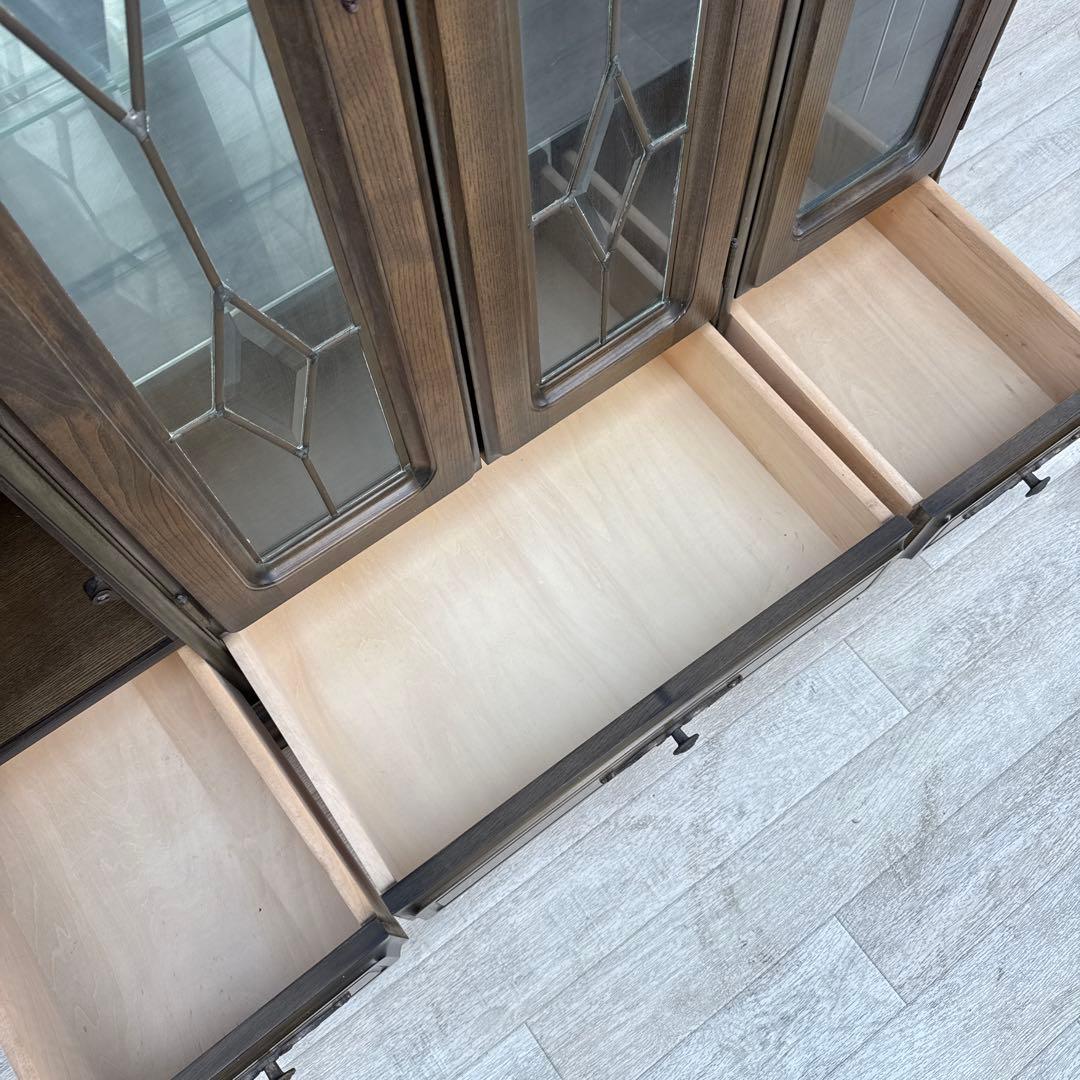 希少ヴィンテージ 旭川純木工芸　いさみや　ステンドグラス　飾り棚　キャビネット