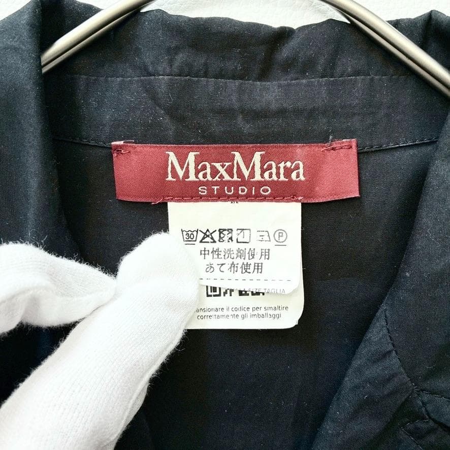 【近年モデル】MaxMara　半袖シャツワンピース タック フレア ブラック