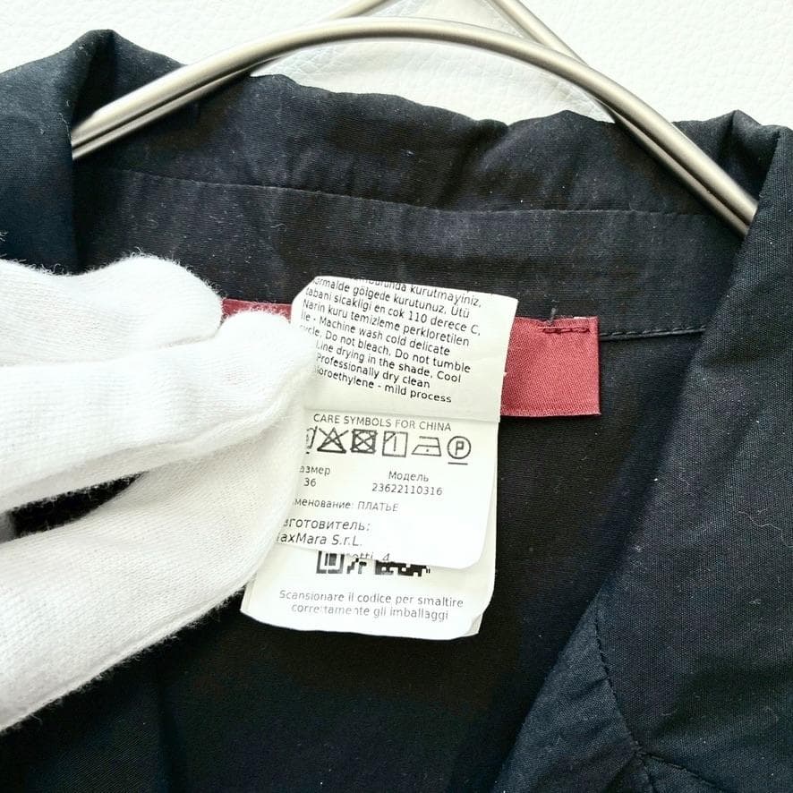 【近年モデル】MaxMara　半袖シャツワンピース タック フレア ブラック