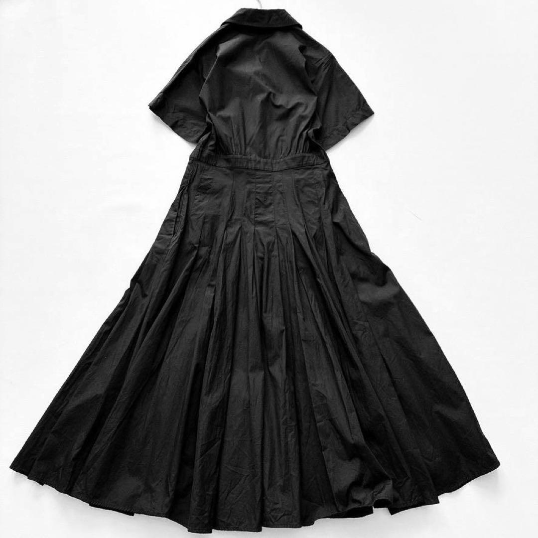 【近年モデル】MaxMara　半袖シャツワンピース タック フレア ブラック