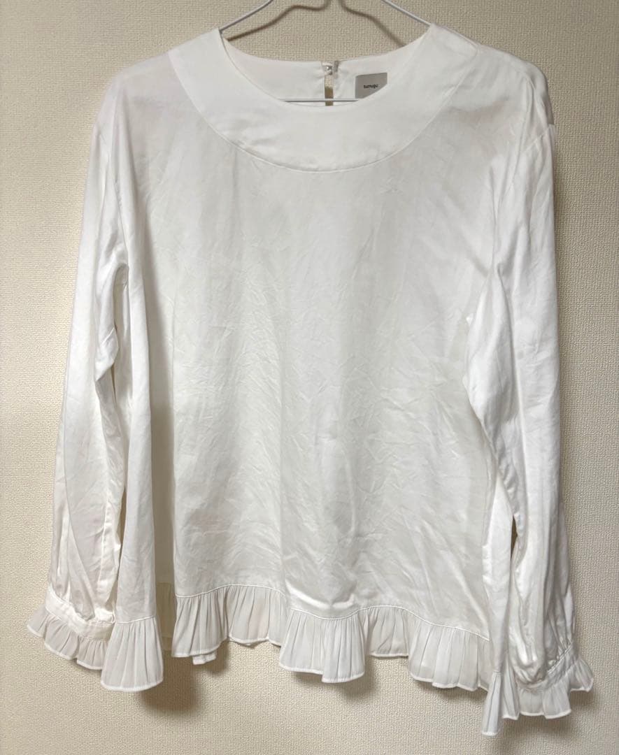 TUMUGUツムグコットンサテン プルオーバー ブラウス フォーマル フリル