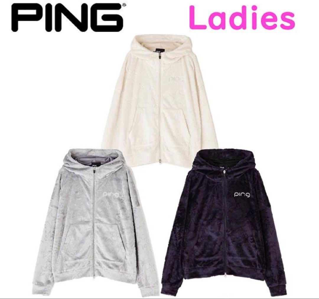 S ☆新品☆ PING ゴルフ ベロア フーディー ボア　ブルゾン ネイビー