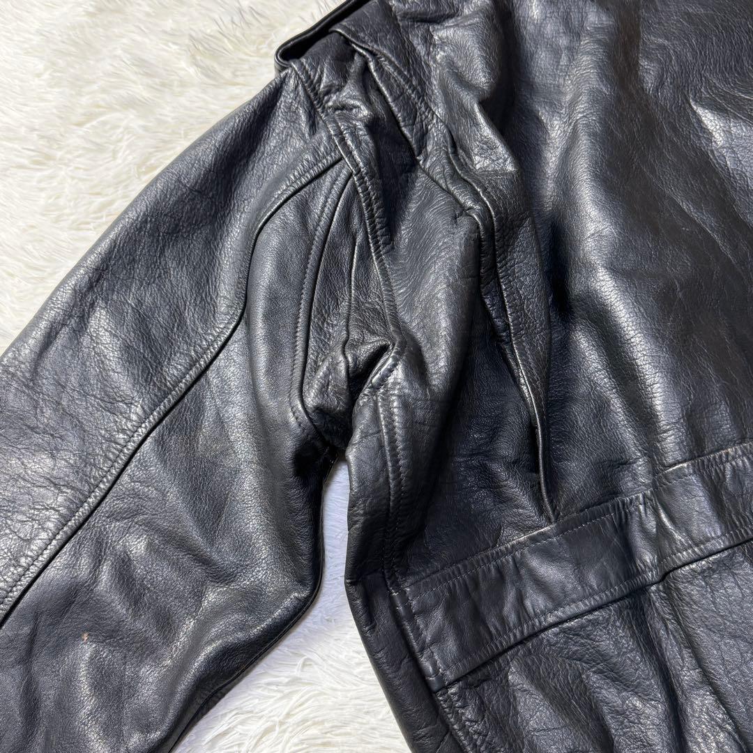 【90s】A-2 ブラックレザー フライトジャケット 牛革 ナッパレザー XL